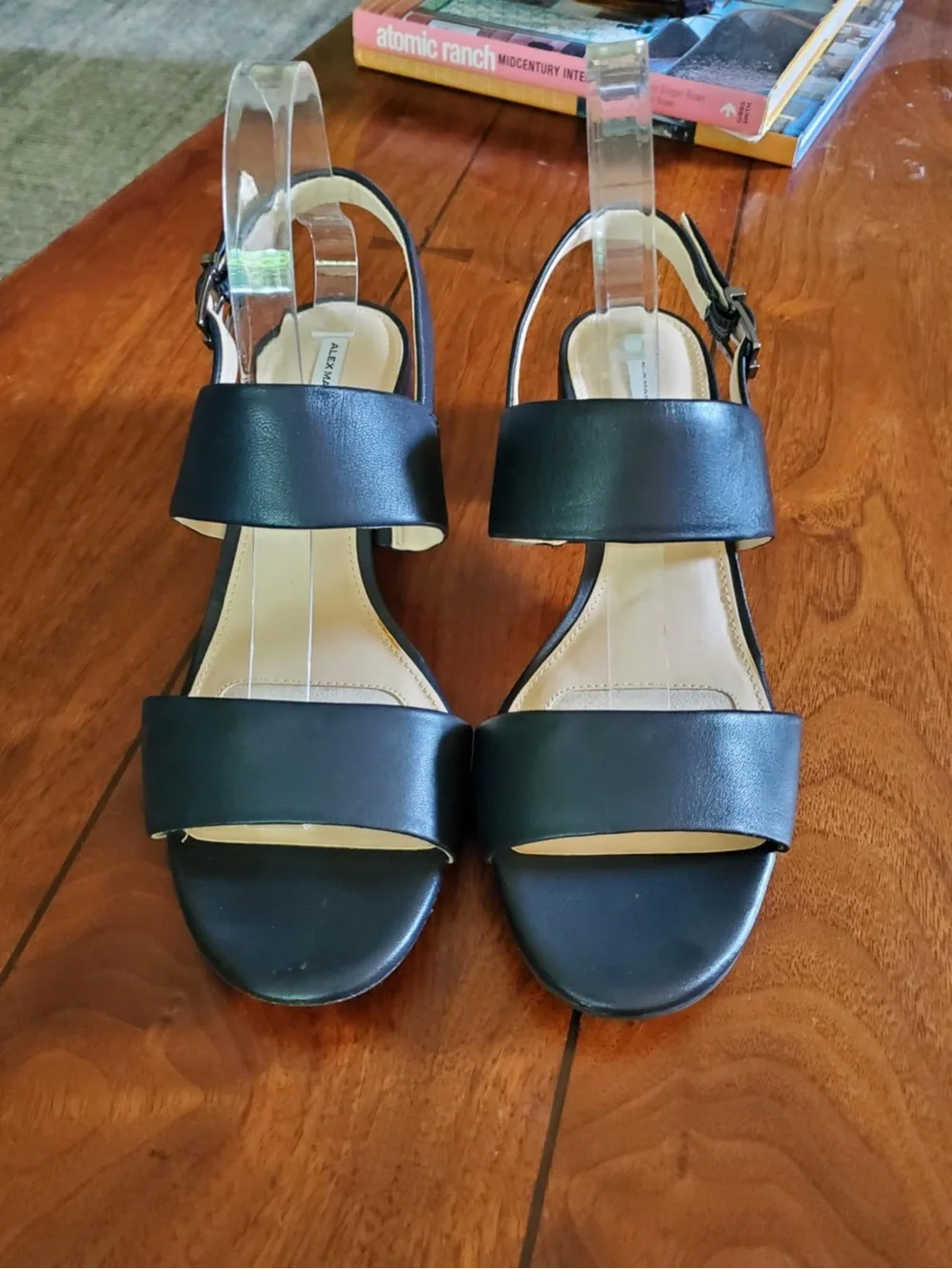 Alex Marie Calina Leather Navy Block Heel Sling Back Open Toe Sandals - Picture 2 of 10